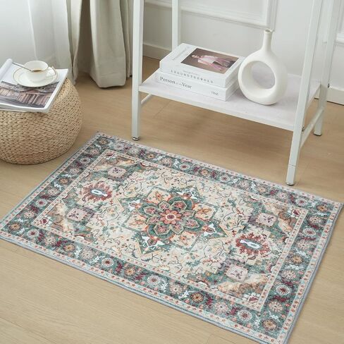 Boho Area Rug - 2'x3' Area Rugs Vintage Design Entry Rug Non-Slip Washable Indoor Door Mat, Washable Low-Pile Floor Carpet for Indoor Front Entrance Kitchen Bathroom in Saudi Arabia