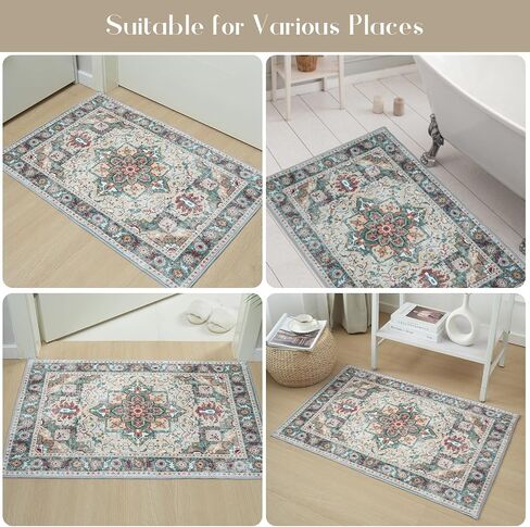 Boho Area Rug - 2'x3' Area Rugs Vintage Design Entry Rug Non-Slip Washable Indoor Door Mat, Washable Low-Pile Floor Carpet for Indoor Front Entrance Kitchen Bathroom in Saudi Arabia