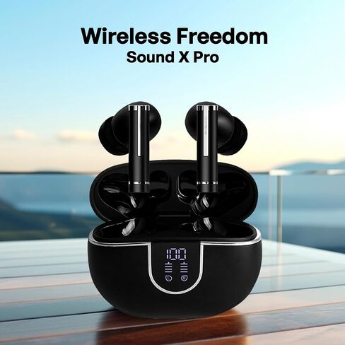 Ultimate Wireless Headphones: Sound X Pro Bluetooth Earbuds with Noise Cancelling, Mic, and Hi-Fi Sound - 60H Playback LED Power Display - Compatible with Apple, Android, and More in Saudi Arabia