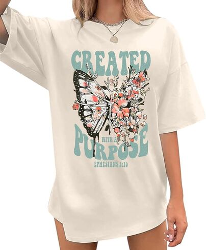 Christian Shirts for Women Jesus Tshirt Faith Religious Bible Verse T Shirt Oversized Boho Butterfly Graphic Tees Top in Saudi Arabia