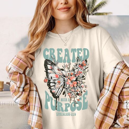Christian Shirts for Women Jesus Tshirt Faith Religious Bible Verse T Shirt Oversized Boho Butterfly Graphic Tees Top in Saudi Arabia