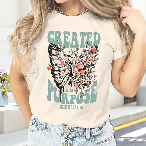Christian Shirts for Women Jesus Tshirt Faith Religious Bible Verse T Shirt Oversized Boho Butterfly Graphic Tees Top in Saudi Arabia