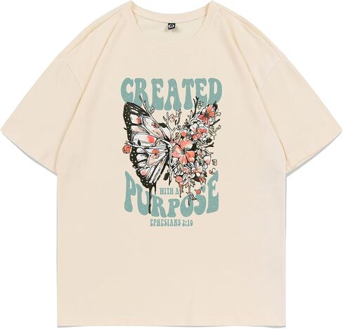 Christian Shirts for Women Jesus Tshirt Faith Religious Bible Verse T Shirt Oversized Boho Butterfly Graphic Tees Top in Saudi Arabia