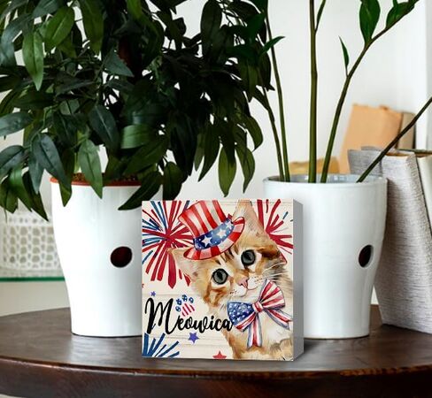 ديكور وطني، ديكورات الرابع من يوليو، شاحنة أمريكا أوه ساي هل يمكنك رؤية كتلة لافتة صندوق خشبي لتزيين سطح المكتب المنزلي 5 × 5 بوصة in Kuwait