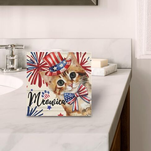 ديكور وطني، ديكورات الرابع من يوليو، شاحنة أمريكا أوه ساي هل يمكنك رؤية كتلة لافتة صندوق خشبي لتزيين سطح المكتب المنزلي 5 × 5 بوصة in Kuwait