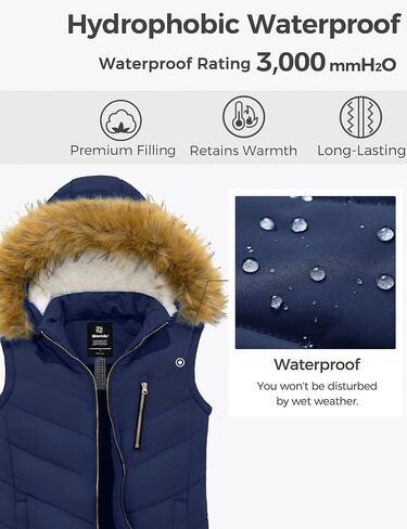 Wantdo Women's Thicken Winter Vest Warm Puffer Vest with Removable Fur Hood in Saudi Arabia