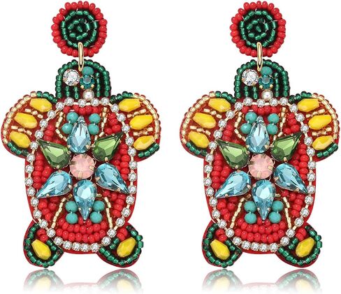 Beaded Earrings for Women, Summer Beach Earrings Statement Drifting Bottle Earrings Crystal Turtle Crab Earrings Ocean Beach Accessory Jewelry Gifts in Saudi Arabia