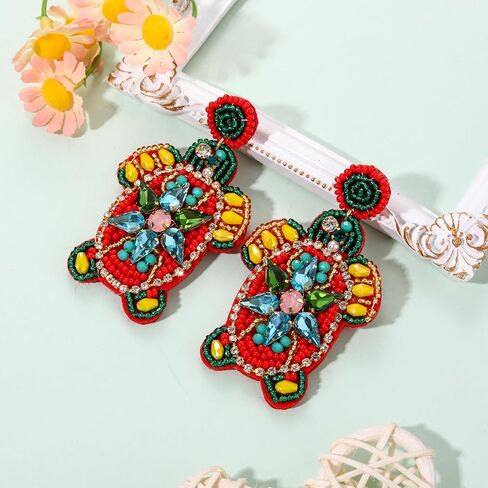 Beaded Earrings for Women, Summer Beach Earrings Statement Drifting Bottle Earrings Crystal Turtle Crab Earrings Ocean Beach Accessory Jewelry Gifts in Saudi Arabia