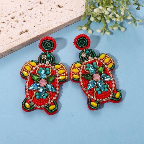 Beaded Earrings for Women, Summer Beach Earrings Statement Drifting Bottle Earrings Crystal Turtle Crab Earrings Ocean Beach Accessory Jewelry Gifts in Saudi Arabia