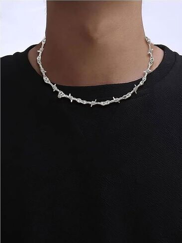 Dcfywl731 2 قطعة قلادة الأسلاك الشائكة نمط الشرير الشوك سلسلة للرجال النساء الهيب هوب شوكة المختنق روك مجوهرات هدية لصبي فتاة in Kuwait