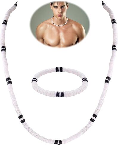 LOYALLOOK Clam Chips Puka Shell Necklace Bracelts SeaShell Surfer Necklace Beachy Beaded Summer Pookah Shells Choker Necklace in Saudi Arabia