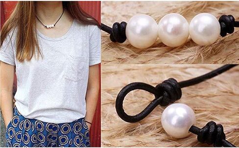 عقد من اللؤلؤ مصنوع يدويًا من الجلد وقلادة من اللؤلؤ بوهو من اللؤلؤ والمجوهرات للنساء in Kuwait