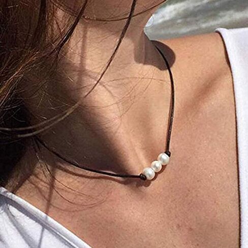 عقد من اللؤلؤ مصنوع يدويًا من الجلد وقلادة من اللؤلؤ بوهو من اللؤلؤ والمجوهرات للنساء in Kuwait