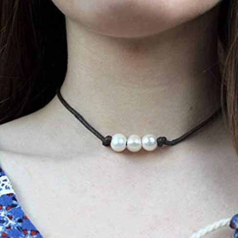 عقد من اللؤلؤ مصنوع يدويًا من الجلد وقلادة من اللؤلؤ بوهو من اللؤلؤ والمجوهرات للنساء in Kuwait