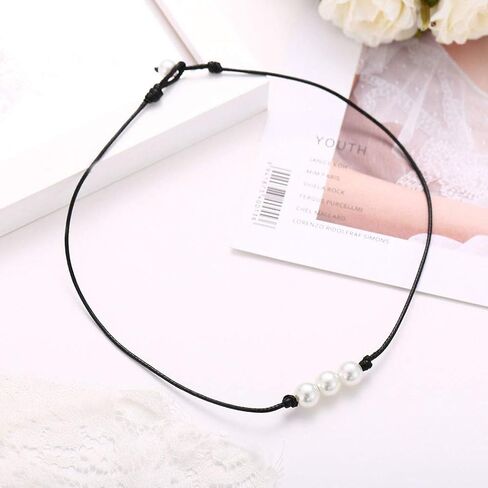 عقد من اللؤلؤ مصنوع يدويًا من الجلد وقلادة من اللؤلؤ بوهو من اللؤلؤ والمجوهرات للنساء in Kuwait