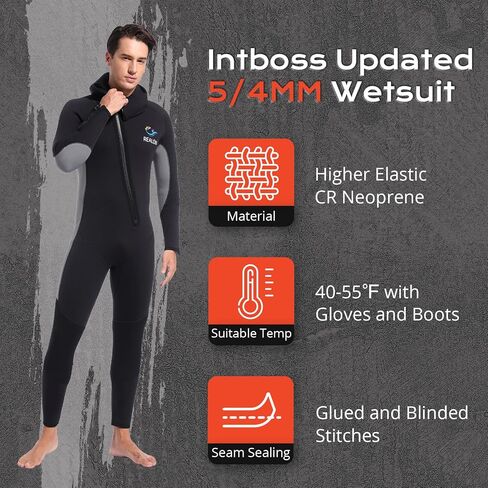 بدلة غطس Intboss Braver للرجال، بدلة غطس من النيوبرين مقاس 5 مم للرجال تحافظ على الدفء في الماء البارد قطعة واحدة بأكمام طويلة للرجال مع غطاء محرك السيارة وسحاب أمامي لكامل الجسم بدلة غوص سكوبا حرارية والتجديف بالكاياك والغطس in Kuwait