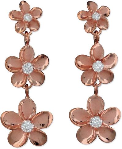 Sterling Silver Three Plumeria Dangle Earrings in Saudi Arabia