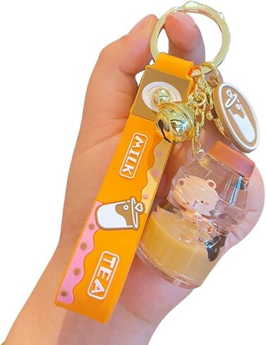 لطيف بوبا الدب المفاتيح Kawaii فقاعة الشاي السائل العائمة المفاتيح على ظهره معلقة in Kuwait