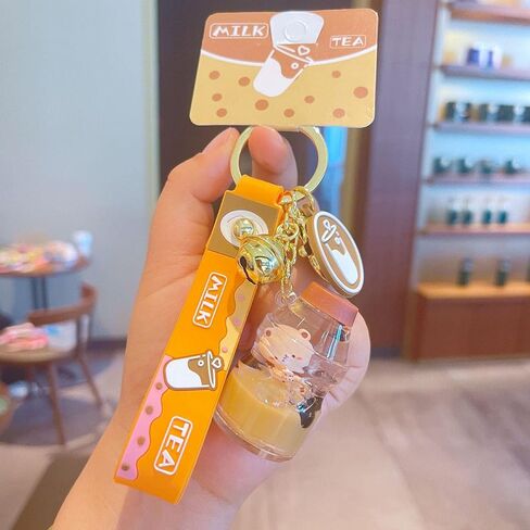 لطيف بوبا الدب المفاتيح Kawaii فقاعة الشاي السائل العائمة المفاتيح على ظهره معلقة in Kuwait