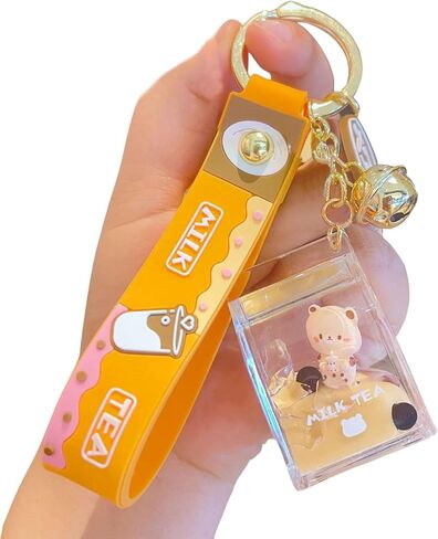 لطيف بوبا الدب المفاتيح Kawaii فقاعة الشاي السائل العائمة المفاتيح على ظهره معلقة in Kuwait