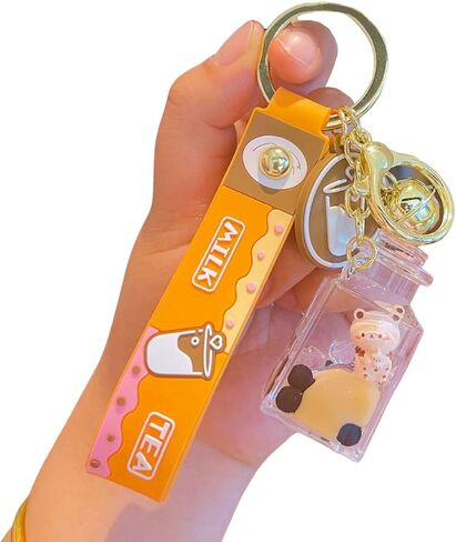 لطيف بوبا الدب المفاتيح Kawaii فقاعة الشاي السائل العائمة المفاتيح على ظهره معلقة in Kuwait