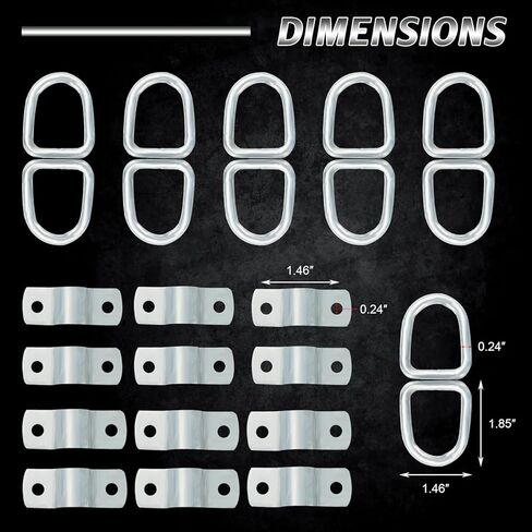 NATGAI 12 حزمة من حلقات الربط على شكل حرف D، حلقة رموش على شكل حرف D مقاس 1/4 بوصة للأحمال على المقطورات والشاحنات RV والتخييم والشاحنات ATV وسيارات الدفع الرباعي والدراجات النارية وما إلى ذلك، سعة 1200 رطل لكل حلقة in Kuwait