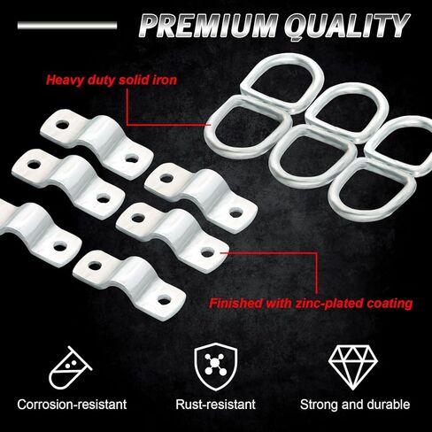 NATGAI 12 حزمة من حلقات الربط على شكل حرف D، حلقة رموش على شكل حرف D مقاس 1/4 بوصة للأحمال على المقطورات والشاحنات RV والتخييم والشاحنات ATV وسيارات الدفع الرباعي والدراجات النارية وما إلى ذلك، سعة 1200 رطل لكل حلقة in Kuwait