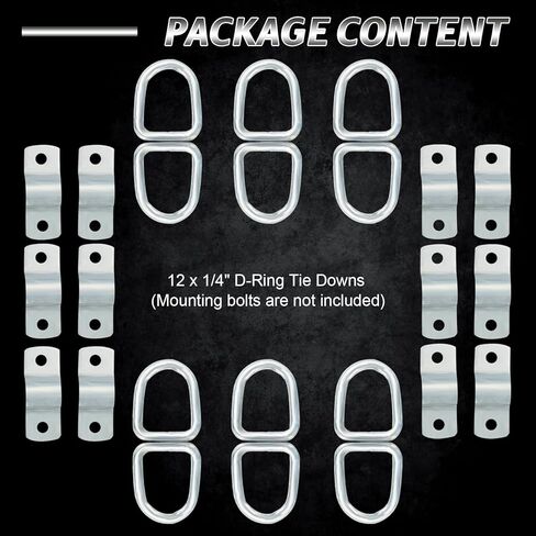 NATGAI 12 حزمة من حلقات الربط على شكل حرف D، حلقة رموش على شكل حرف D مقاس 1/4 بوصة للأحمال على المقطورات والشاحنات RV والتخييم والشاحنات ATV وسيارات الدفع الرباعي والدراجات النارية وما إلى ذلك، سعة 1200 رطل لكل حلقة in Kuwait