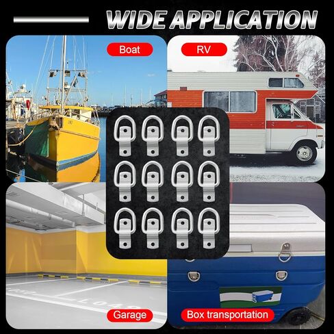 NATGAI 12 حزمة من حلقات الربط على شكل حرف D، حلقة رموش على شكل حرف D مقاس 1/4 بوصة للأحمال على المقطورات والشاحنات RV والتخييم والشاحنات ATV وسيارات الدفع الرباعي والدراجات النارية وما إلى ذلك، سعة 1200 رطل لكل حلقة in Kuwait