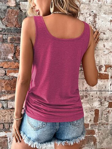 تي شيرت SweatyRocks نسائي برقبة واسعة ونصف زر بدون أكمام كاجوال بدون أكمام برباط وربطة جانبية in Kuwait