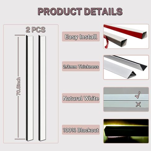 PVC Light Blockers Along The Sides of Blackout Blinds for Window Shades and Blinds - 100% Blackout Block Light Great for Bedroom Nursery, Light Blocking Strips (White, 58.5", 2pcs) in Saudi Arabia