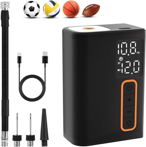 Electric Ball Pump, Portable Smart Air Pump with Precise Pressure Gauge and Digital Display, Fast Inflation Ball Pump for Basketball, Soccer Ball, Volleyball, Football (Max 15 PSI) in Kuwait