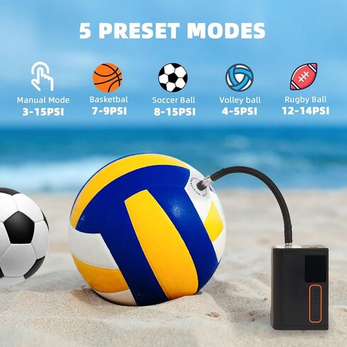 Electric Ball Pump, Portable Smart Air Pump with Precise Pressure Gauge and Digital Display, Fast Inflation Ball Pump for Basketball, Soccer Ball, Volleyball, Football (Max 15 PSI) in Kuwait