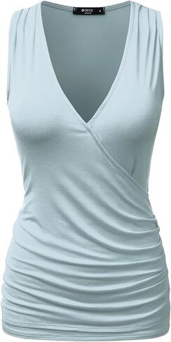DOUBLJU Womens 3/4 Sleeve Sleeveless Tank Tops Deep V-Neck Surplice Wrap with Plus Size in Saudi Arabia