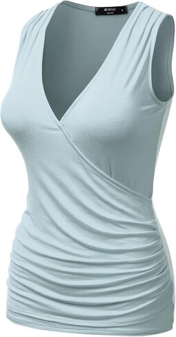 DOUBLJU Womens 3/4 Sleeve Sleeveless Tank Tops Deep V-Neck Surplice Wrap with Plus Size in Saudi Arabia