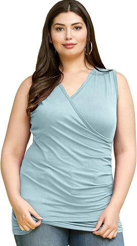 DOUBLJU Womens 3/4 Sleeve Sleeveless Tank Tops Deep V-Neck Surplice Wrap with Plus Size in Saudi Arabia