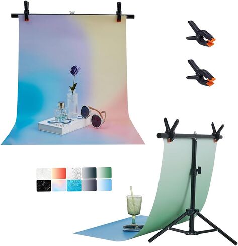 BEIYANG 5PCS Gradual Background Papers with T-Stand, Flat Lay Photography Backdrop Paper, 22x34in Tabletop Backdrops Paper Small Products Photo Photography Props for Cosmetics Jewelry in Saudi Arabia