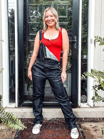 Vetinee Womens Overalls Denim Stretch Straight Leg Jeans Overall Regular Fit Bib Jean Jumpsuits Comfy Adjustable Straps in Kuwait