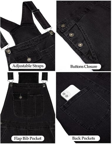 Vetinee Womens Overalls Denim Stretch Straight Leg Jeans Overall Regular Fit Bib Jean Jumpsuits Comfy Adjustable Straps in Kuwait
