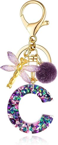SELOVO Women Girls Capital Initial Purple Dragonfly Keychain Letter Alphabet Keyring in Kuwait