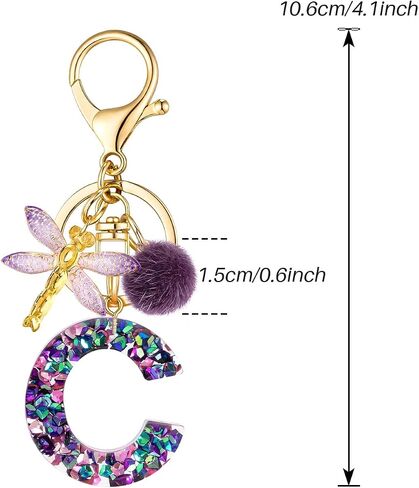 SELOVO Women Girls Capital Initial Purple Dragonfly Keychain Letter Alphabet Keyring in Kuwait