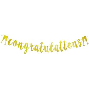 Congratulations Banner- Gold Glitter Graduation Banner, Congratulations Party Sign