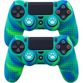 Silicone Skin for PS4 Controller x 2(Blue Green) with Exclusive Thumb Grips x 4