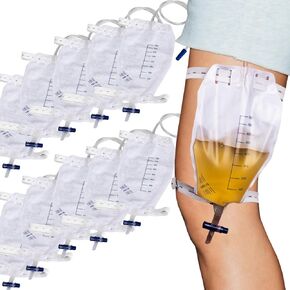 VWJ Urinary Leg Bags, 10 Packs Urinary Drainage Bags with Anti-Reflux,750mL Large Volume Urine Bag with Easy Drain Switch, Urinary Bags