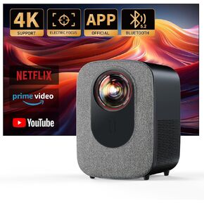 [مرخص رسميًا من Netflix] جهاز عرض 4K مع واي فاي وبلوتوث، جهاز عرض ذكي Jimveo 800 ANSI Native 1080P، Netflix/YouTube/PrimeVideo مدمج، تركيز كهربائي وجهاز عرض محمول خارجي 4P Keystone