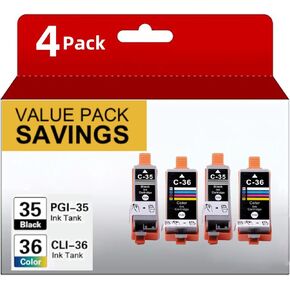 PGI-35 CLI-36 Ink Cartridges Replacement for Canon 35 36 Ink Cartridges for Canon Printer PIXMA IP110 TR150 IP100 MINI260 MINI320 (2 Black, 2 Color, 4-Pack)