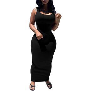 Women's Sexy Bodycon Tank Dress Basic Sleeveless Long Maxi Dresses