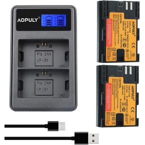 2-Pack LP-E6 Replacement Battery and Charger Kit Compatible with Canon EOS R, 80D, 60D, 60Da, EOS 70D, EOS 5D Mark II/III/IV, EOS 5DS, EOS 5DS R, EOS 6D, 6D Mark II, EOS 7D, 7D Mark II