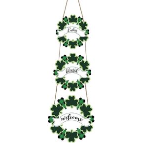 St Patricks Day Decorations St Patricks Day Wreath Wooden Shamrock Wreath Lucky Blessed Welcome Sign for Front Door St Patricks Day Door Decorations for Wall Door Indoor Home Decor