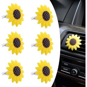 6 PCS Car Sunflower Air Outlet Ornaments, Cartoon Creative Air Conditioning Vent Decoration, Clip-on Installation Cute and Charming Women's Trim, Universal Interior Accessories (Yellow & Brown)